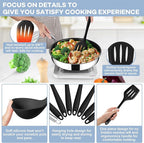 TeamFar 8 PCS Silicone Cooking Utensils - 446°F Heat Resistant Kitchen Silicon Utensils Set, Turner, Spatula, Spoon, Whisk, Kitchen Cooking Gadgets Tools for Nonstick Cookware, Dishwasher Safe-Black