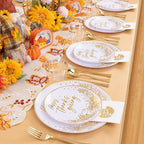 Hioasis 175pcs Thanksgiving Plastic Plates - Elegant Disposable Dinnerware Set Suitable for 25 Guests Include 10.25" Dinner & 7.5" Dessert Plates, Knives,Forks,Spoons, Cups,Napkins for Thanksgiving
