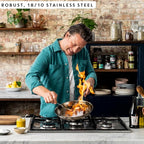 T-Fal x Jamie Oliver Stainless Steel Fry Pan 9.5-Inch, Induction Compatible, Oven Safe up to 500°F, Chef's Stainless Steel Skillet, Frying Pan, Silver