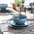 GBHOME Ceramic Dinnerware Sets for 6, 18 Pieces Stoneware Plates and Bowls Sets, Reactive Glaze Dishes -Scratch Resistant, Dishwasher&Microwave Safe-Alaskan Blue