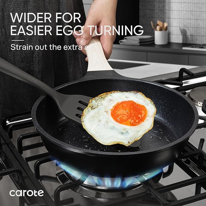 CAROTE Kitchen Utensil Set for Nonstick Cookware - 446°F Heat Resistant Silicone Cooking Utensils Set 10pcs, Dark Grey, Oderless Spatula, Turner