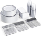 FOCUSLINE 350 Ct Silver Dinnerware Set for 50 Guests, Silver Lace Plastic Plates Disposable Heavy Duty, Including 50 Dinner & Dessert Plates, Cups, Napkins, Cutlery Set