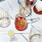 Joeyan Hand Blown Stemless Wine Glasses with Gold Dots Swirls Grids Strips Pattern for Red White Wine,Large Drinking Glass Cups,Wine Glass Tumblers for Wedding Party Home,Set of 4,17.5 oz