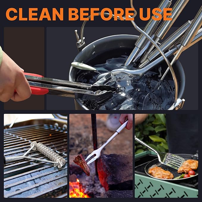 Portable Camping Cooking Utensils Set, Camp Kitchen Set with Organizer Bag, RV Essentials Outdoor Cooking Utensil Kit for Travel, Picnics, Camping, BBQs, Parties
