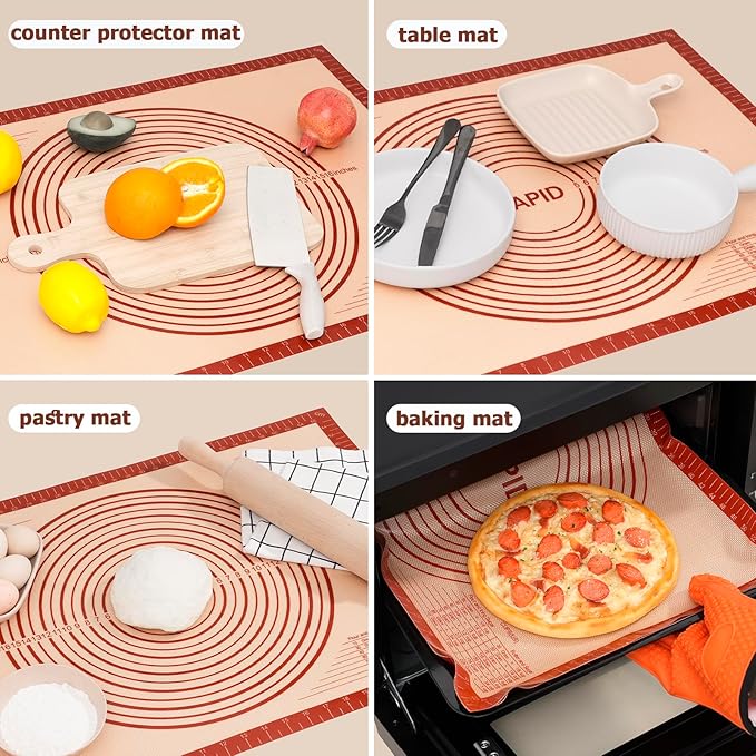 Sapid Extra Thick Silicone Pastry Mat Non-slip with Measurements for Non-stick Silicone Baking Mat Extra Large, Dough Rolling, Pie Crust, Kneading Mats, Countertop, Placement Mats (24" x 36", Red)
