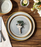 TheTerra Ceramic Dinnerware Sets for 6, 18 Pieces Handmade Reactive Glaze Plates and Bowls Sets, Scratch Resistant Dish Set, Oven & Microwave & Dishwasher Safe, Brown Blue