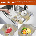Golden Expandable Roll-UP Dish Drying Rack-Large 304 Stainless Steel Dish Drainer Over The Sink for Kitchen Countertop,Extendable & Rollable & Food Grade (Gold,22.08'x 13.2')