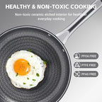 Ammeloo Hybrid Tri-Ply Stainless Steel Frying Pan Set, 8"/9.5"/11" Cooking Pans, Non Stick Frying Pans and Skillets, Chef Pan, Non Toxic, Dishwasher Safe, Induction Compatible, Black Interior