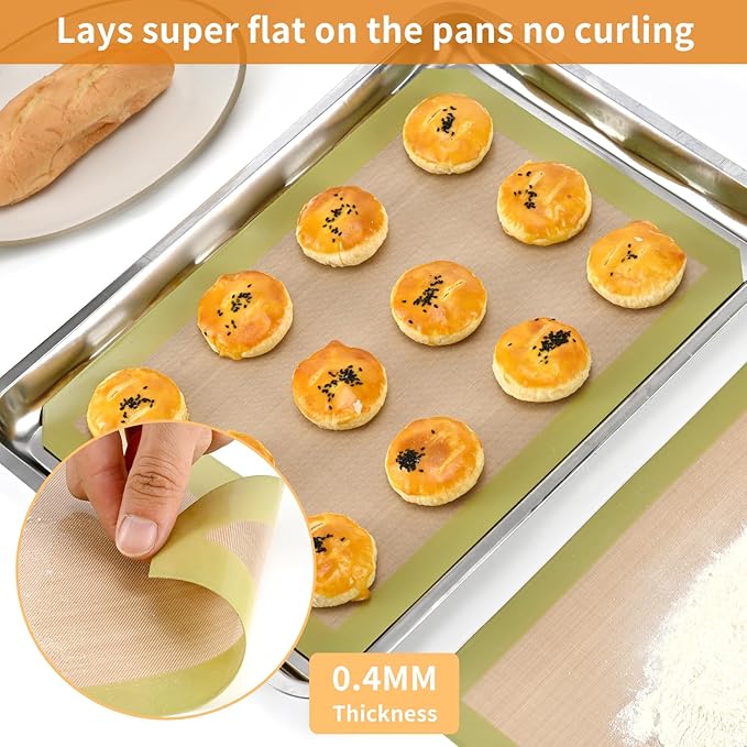 2-Pack Silicone Baking Mats – Non-Stick Reusable BPA-Free Oven Liners, 100% Food-Grade Silicone, Fit Half Sheet Pans (16.54" x 11.62") for Cookies, Pastry & More, Coffee with Sage Green Edge