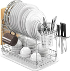Simple Houseware 2-Tier Stainless Steel Dish Rack with Drainboard, Chrome for Kitchen