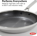 OXO Hybrid 12” Nonstick Stainless Steel Frying Pan, PFAS-Free Ceramic Skillet, Fusion Boost Tech for Powerful Searing, Induction & All Cooktop Compatible, Dishwasher Safe, Mirror Polished Tri-Ply