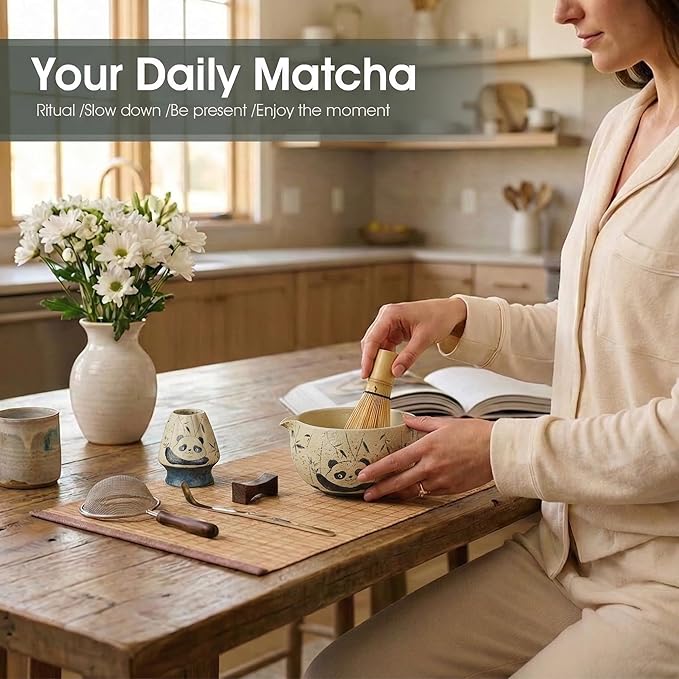 Matcha Whisk Set, 7-Piece Matcha Kit with Ceramic Bowl, Bamboo Whisk, Scoop, Sifter, Holder & Bamboo Mat – Premium Matcha Tea Set for Beginners & Matcha Lovers, Gift Ready