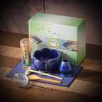 Matcha Whisk Set, Ceramic Matcha Set 8 Pcs, Matcha Kit Set Includes Matcha Bowl, Matcha Whisk and Holder, Bamboo Scoop and Rest, Sifter and Tea Towel, Ideal Gift for Family/Friend (Navy Blue)