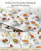 MALACASA 24 Pieces Gourmet Porcelain Dinnerware Sets, Premium Plates and Bowls Set, High-Fired Dishes Set for 6, Chip & Scratch Resistant, Microwave Dishwasher Safe, White & Black Rim, Series LEXI