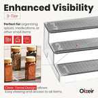 Oizeir Expandable Spice Organizer Rack - 3-Tier - Clear Adjustable Tiered Shelf Spices Organization for Kitchen Cabinet and Pantry Storage