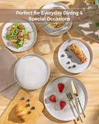 GBHOME 18-Piece Stoneware Dinnerware Set for 6 – Ribbed Ceramic Plates and Bowls, Scratch-Resistant, Microwave & Dishwasher Safe, Reactive Glaze, Sugar White