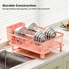 Small Dish Drying Rack, Space Saving Dish Racks for Kitchen Counter, Kitchen Organizer Dish Drainer with Cutlery Holder for Spoons and Forks, 11''W x 15''L, Pink