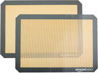 Amazon Basics Silicone Rectangular Baking Mat, Non-Stick, Reusable, Dishwasher Safe, Food Safe, Heat Resistant, 16.5" x 11.6", Beige/Gray, 2-Pack