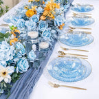I00000 30 Pack 12 Ounce Blue Plastic Bowls Hammered Clear Bowl with Gold Rimmed, Heavy Duty Disposable Bowl Set,Elegant Small Bowls for Party, Weddings, Catering