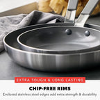 GreenPan x Bobby Flay Stainless Steel 8” & 10” Frying Pan Skillet Set, Professional Grade Tri-Ply, Multiclad, PFAS-Free Ceramic Nonstick, Induction Suitable, Dishwasher & Oven Safe, Stay Cool Handle