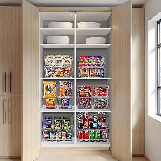 Sorbus Clear Pantry Storage Containers – Open Front Kitchen Organizer, Stackable Design for Cabinets, Shelves & Food Storage (Small Narrow, 4 Pack)