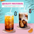 Joyclub 4pcs Glass Cups with Acrylic Lids and Straws 16 oz Can Shaped Glass Iced Coffee Cups with Lids and Straws, Cute Tumbler Cup Drinking Glasses for Smoothie Whiskey Boba Soda Tea Gift