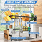 SNTD Over The Sink Dish Drying Rack - Adjustable Dish Rack for Kitchen Counter, Metal (Black)