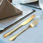 Gold Silverware Flatware Set for 4 Person Luxury Stainless Steel Cutlery 20 Pieces Forks Knives Spoons Modern Eating Utensils Double Line Edges Handle