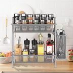 LEMIKKLE Spice Rack Organizer for Kitchen Counter, Spices Organizer and Storage Seasoning Organizer for Cabinet, Kitchen Metal Countertop Organizer with Side Basket (Grey)