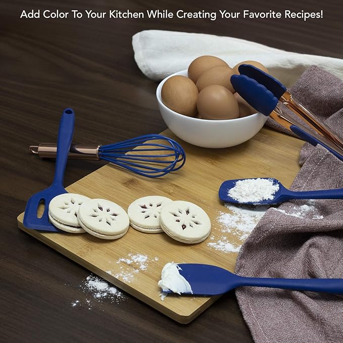 COOK WITH COLOR Silicone Cooking Utensils, Kitchen Utensil Set, Easy to Clean Silicone Kitchen Utensils, Cooking Utensils for Nonstick Cookware, Kitchen Gadgets Set, Mini, Navy
