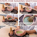 Joyscale Matcha Whisk Set, Matcha Set Whisk And Bowl, 8 Pcs Matcha Kit Set(Texture Design), 16 OZ, Japanese Matcha Tea Set, Matcha Making Kit Gifts for Tea Lovers(Pink)