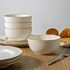 GBHOME Ceramic Dinnerware Sets, 24 pcs Embossed Elegant Stoneware Plates and Bowls Sets, Housewarming Wedding Gift | Dishwasher & Microwave Safe | Dishes Set Service for 8
