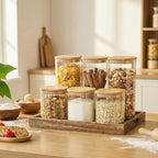 Square Glass Jars with Bamboo Lids 17 FL OZ [Set of 12], Glass Canisters with Airtight Lids, Glass Food Storage Containers for Spice, Sugar, Tea, Candies, Cookies, Best for Kitchen & Pantry