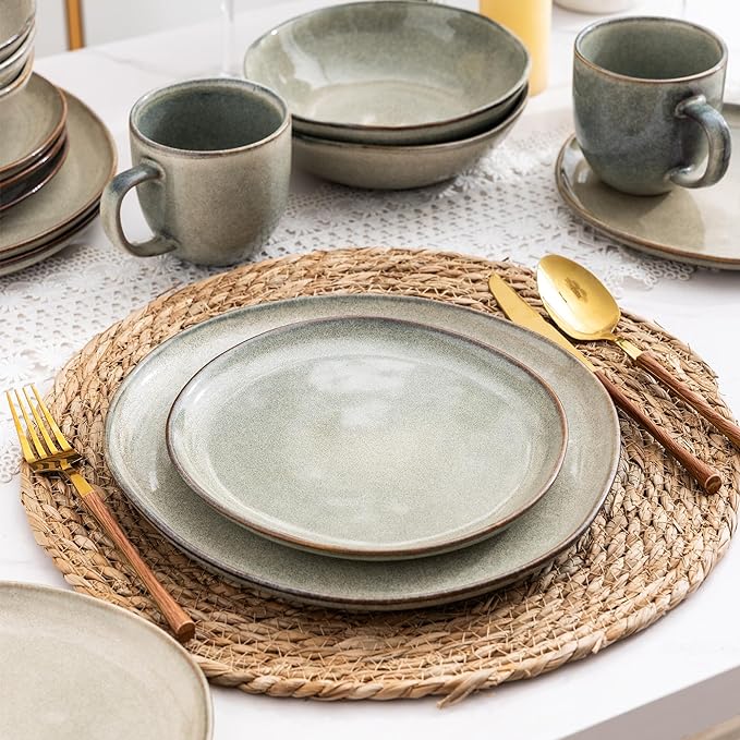 AmorArc Ceramic Dinnerware Sets,Handmade Reactive Glaze Stoneware Plates and Bowls Sets,Highly Scratch Resistant | Dishwasher & Microwave Safe Dishes Set,Service for 6 (18pc)