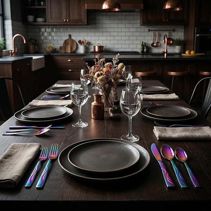 Rainbow Stainless Steel Flatware Set for 6, Ergonomic Silverware Set with Fork Spoon Knife, 30-piece Colorful Cutlery Tableware Set - Dishwasher Safe
