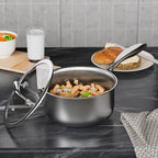 COOKER KING 3 Quart Stainless Steel Saucepan, Nonstick Sauce Pan, Ceramic Suce Pot with Tempered Glass Lid, Induction Pot Compatible with All Cooktops, Dishwasher & Oven Safe(PFAS/PFOA/PTFE Free)
