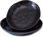 Ceramic Bowls Set of 2, Handcrafted Ceramic Plates Set | 10" Oval Serving Dishes Bowls | Large Serving Bowl Wide Shallow Bowl for Pasta, Salad, Cereal, Soup & Microwave & Dishwasher Safe, Matte Black