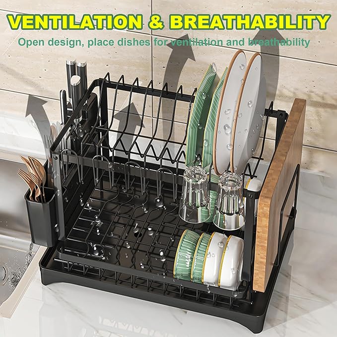 Kitchen Utensil Drying Rack with Drainage Tray, 11.8 Inches Deep × 16.5 Inches Wide Tray for Versatile Storage. Cup Organiser,Kitchen Organization and Storage