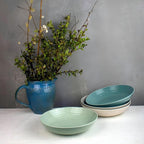 Sango Siterra Artist's Blend Stoneware Pasta Bowls (Set of 4) Multi Assorted Colors– Featuring Soft Gray, Blue, Green, and Ivory, for Everyday Dining & Entertainment, Microwave & Dishwasher Safe