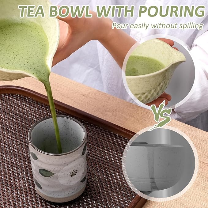 Joyscale Matcha Whisk Set, Matcha Set Whisk And Bowl, 8 Pcs Matcha Kit Set(Texture Design), 16 OZ, Japanese Matcha Tea Set, Matcha Making Kit Gifts for Tea Lovers(Macha Green)