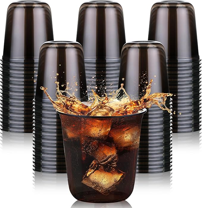 KesaPlan 100 Pcs 12 oz Black Clear Plastic Cups, Disposable Stemless Wine Glasses for Halloween Graduation Party, Round Bottom Plastic Cocktails Cups, Disposable Cold Drinks Cup for Birthday Wedding