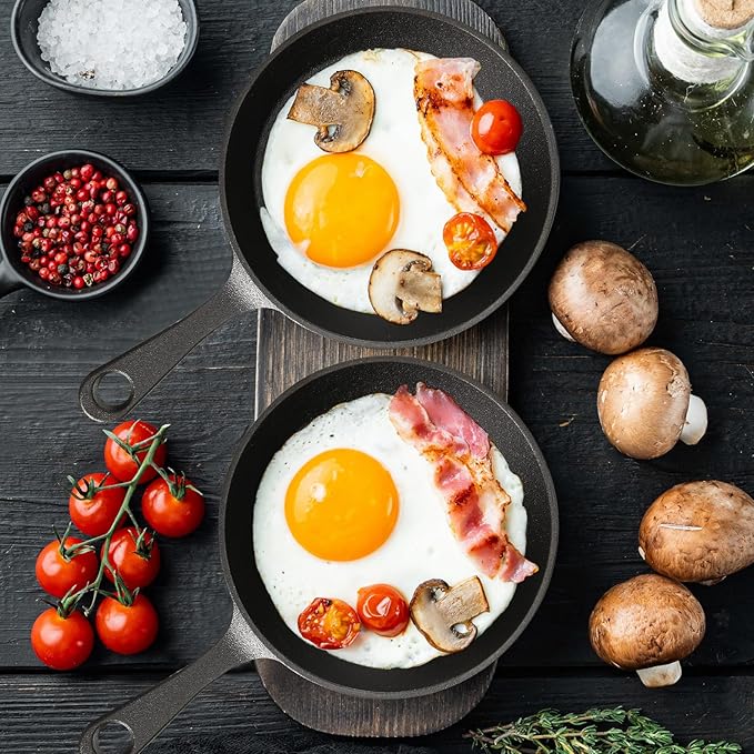 Remerry 60 Sets 4 Inches Cast Iron Skillets Mini Black Iron Nonstick Frying Pan Small Sizzling Plate Egg Pan Cast Pot Bundle with Oil Brush for Indoor and Outdoor Restaurant Kitchen