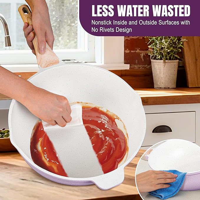 AOSION 12 Inch Nonstick Ceramic Deep Frying Pan Skille with Lid,5.5QT Sauté Pan for Cooking with Steam Rack,Healthy Large Skillet,Stay Cool Handle, Induction Compatible, PFOA & PFAS Free. (PURPLE)
