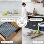 Dorai Home Dish Pad - Collapsable Stone Dish Drying Mat with Diatomaceous Earth for Quick Drying - Ultra Absorbent - Encased in Woven Silicone - Eco-Friendly, Foldable - Large 24.6" x 16.5", Slate