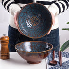 Ceramic Japanese Ramen Bowl Set, 2 Sets Asian Pho Udon Soup Noodle Bowls with Spoons and Chopsticks (Peacock Green, 8 inches)