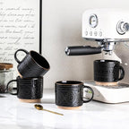 GBhome 12OZ Stackable Coffee Mugs, Ceramic Coffee Mugs with Texture Patterns for Man,Woman,Dad,Mom, Modern Coffee Mugs Set of 4 for Latte/Cappuccino/Cocoa. Dishwasher&Microwave Safe