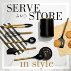 STYLED SETTINGS Black and Gold Kitchen Utensils Set – 8 Piece Silicone Cooking Utensils with Gold Handles, Black Ceramic Utensil Holder & Spoon Rest – Heat Resistant, Nonstick Safe, Sleek Storage