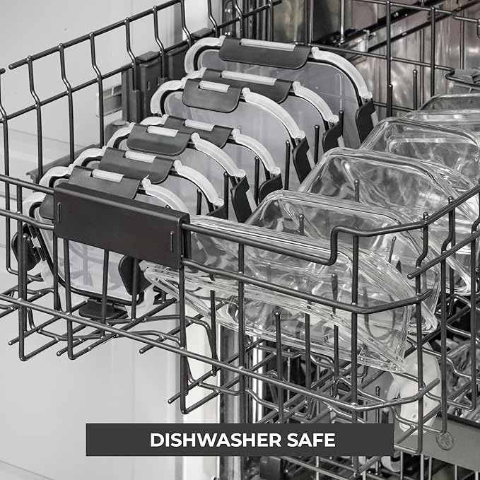 Freshware Glass Storage Containers with Lids, 24 Pieces, 12 Containers with 12 Lids, Glass Meal Prep Container for Lunch, Food Storage Containers, Leak Proof, Freezer Safe, Grey