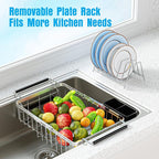 Expandable Over The Sink Dish Drying Rack, Anti-Rust Stainless Steel in Sink Dish Drainer with Cutlery Holder, Counter Space Saving Sturdy Sink Drying Rack for Many Kitchen Drain Task