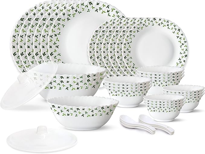 Borosil Gourmet Dinnerware Set For 6, 35 Pieces, White Dinner Plates and Bowls Sets, Chip Resistant Tempered Opal Glass, Stain Resistant, Dishwasher & Microwave Safe Dinner Set For Gifting, Serves 6